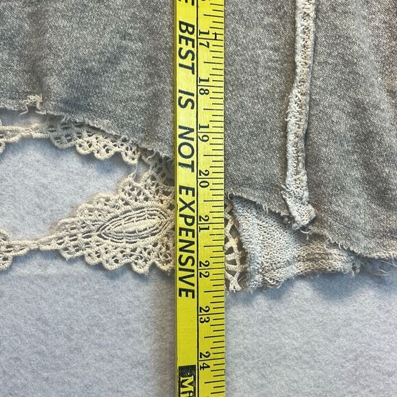FREE PEOPLE Sweatshirt Women's XS Gray Cream Victorian Lace Crochet Open Back - Picture 5 of 11